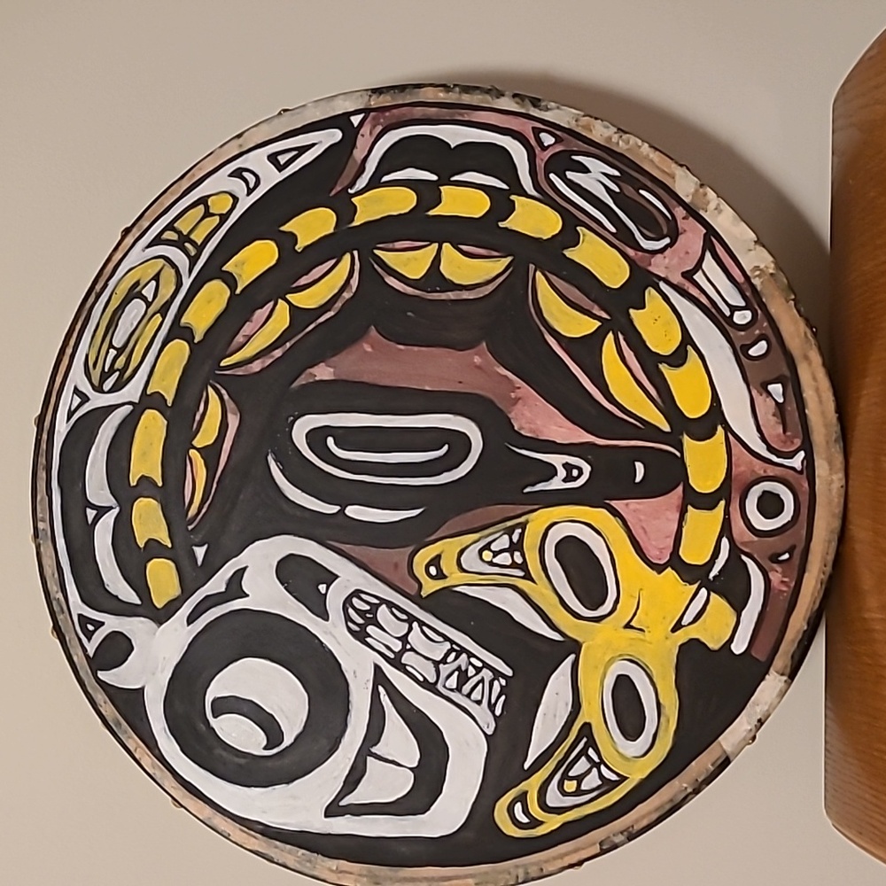 drum ALASKA  signed hand  painted 18"